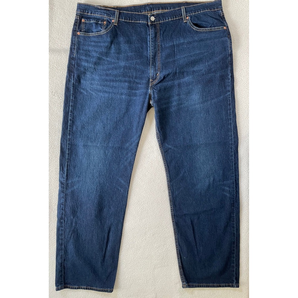 Levi's Mens 48x32 505 Regular Fit Straight Leg Jeans Dark Wash Blue Denim